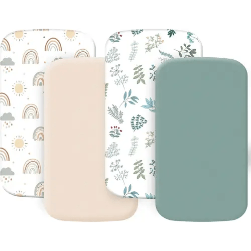 4 Pack Bassinet Sheets (19" x 33"), Compatible with Baby Delight, BabyBond and Dream On Me Skylar/Lotus/Traveler Baby Bassinet, Soft and Skin-Friendly, Mint Green and Color Rainbow