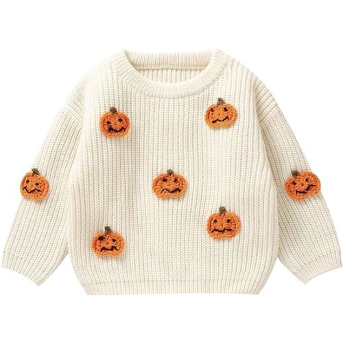 Toddler Baby Knit Sweater Girl Boy Halloween Pumpkin Pullover Knitwear Crewneck Sweatshirt Fall Winter Clothes