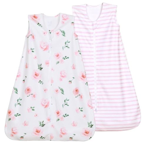 david's kids Micro Fleece Baby Sleep Sack 0-6 Months, Soft Warm Baby Wearable Blankets with 2-Way Zipper, 2 Pack Comfy Sleeping Bags for Infant Newborn Girls Neutral, Small Size, Floral Flowers