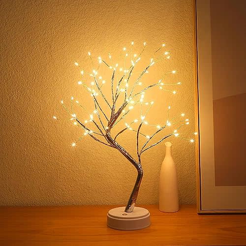 Bonsai Tree Light for Room Decor,108 Led Fairy Light Spirit Tree, 20" Firefly Tree Lamp Battery and USB Operated, Lighted Tree for Decorations,Home,Bedroom Decor (Warm White)