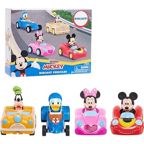 Disney Junior Mickey Mouse Diecast Vehicles, 4-piece Set, 3-inch long Metal Cars, Pretend Play, Kids Toys for Ages 3 Up by Just Play