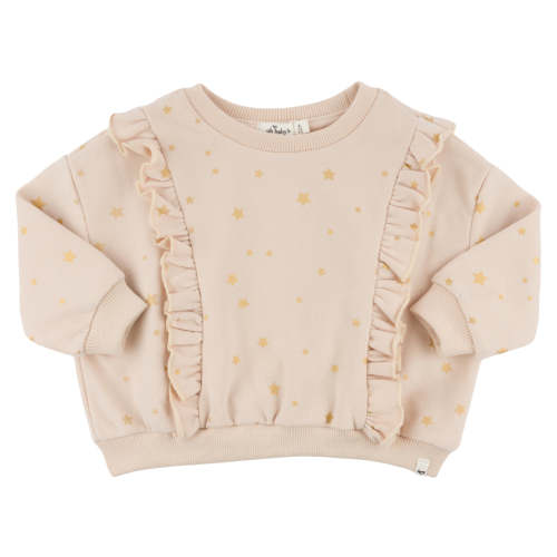 oh baby! Millie Ruffle Boxy Sweatshirt - Mini Gold Star Print - Pale P