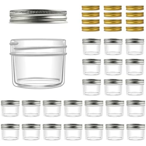 4oz Mason Jars, Small Glass Jars with 24 Silver Lids and 12 Replaceable Golden Lids, Mini Canning Jars for Jam, Honey, Spice, Jelly, Baby Food Storage