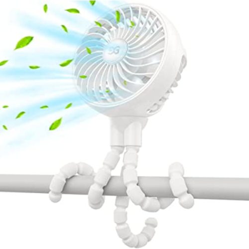 GUSGU Stroller Fan Clip on for Baby, Flexible Tripod & Rechargeable Battery, Small Personal Fan, Mini Portable Fan for Travel, Handheld, Car (White)