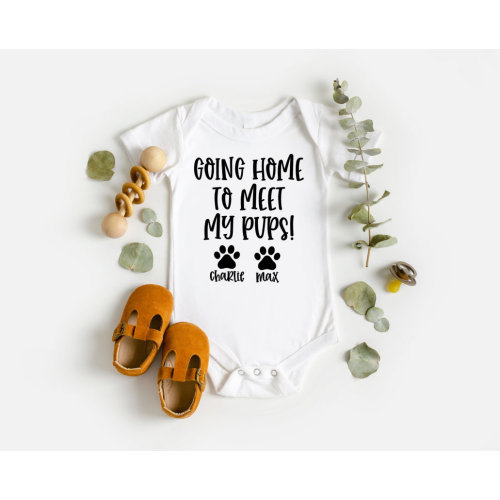 Going Home To Meet My Pups, Dog Baby Clothes, Personalized, Coming Home Outfit, Baby Shower Gift, Dog Baby Gift, Newborn Baby, Baby Gift