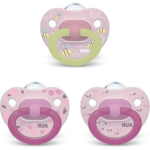 NUK Orthodontic Pacifier Value Pack, Girl, 0-6 Months (Pack of 3)