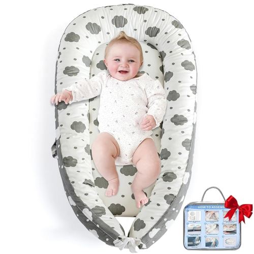 Baby Lounger for Newborn, Infant Lounger for Playtime, Detachable 0-18 Months Infant Nest, Portable Baby Floor Seats & Loungers, Tummy Time Pillow Travel Essentials Must Haves Newborn Gifts