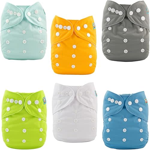 ALVABABY Baby Cloth Diaper 6 Pack with 12 Inserts One Size Cloth Diaper Covers Adjustable Washable Reusable for Baby Girls and Boys