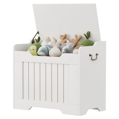 Storage Chest, 24.8" Toy Chest, Storage Bench With Safety Hinge, Flip Top Wood Blanket Storage Trunks For Entryway, Living Room, White