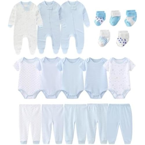 Baby Boy Girl 18 Pack Layette Set Cotton Infant Unisex Clothes and Accessories New born Essentials Clothing Sets