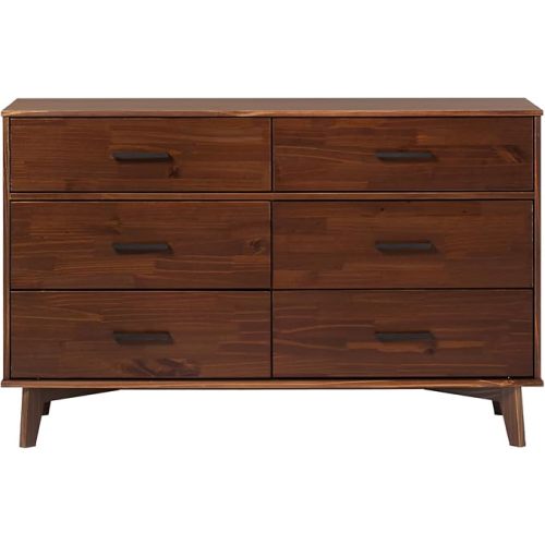 Walker Edison Sloane 6-Drawer Solid Wood Dresser with Metal Handles, 52 Inch, Walnut