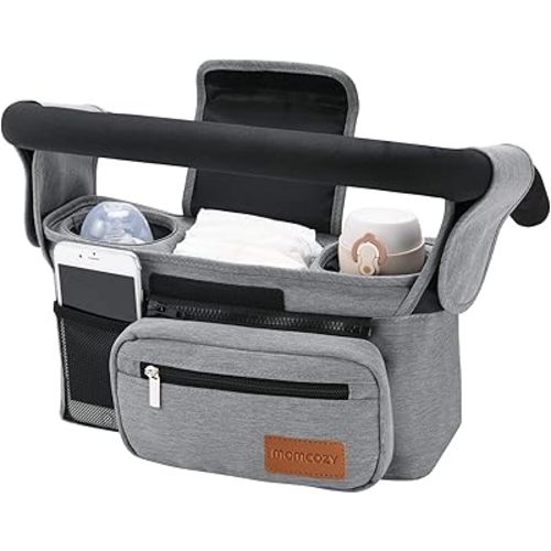 Momcozy Universal Stroller Organizer with Insulated Cup Holder Detachable Phone Bag & Shoulder Strap, Fits for Stroller Like Uppababy, Baby Jogger, Britax, BOB, Umbrella and Pet Stroller