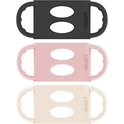 Dr. Brown's Milestones 100% Silicone Baby Bottle Handles, Wide-Neck, Removable Easy-Grip Transitional Sippy Cup Handles, Light Pink, Ecru, Black, 4m+, 3 Pack