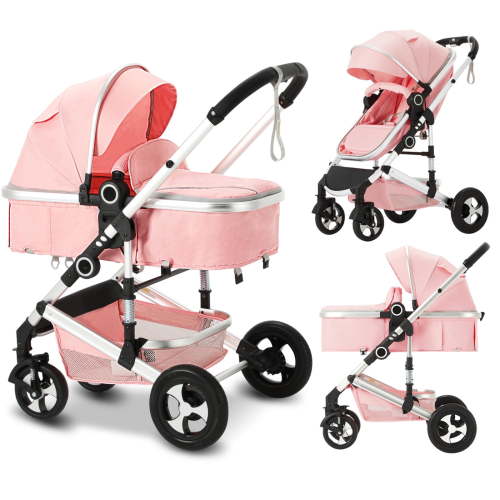 AILEEKISS 3-in-1 Convertible Baby Stroller, Folding Newborn Stroller with Big Seat, 21LB, Pink