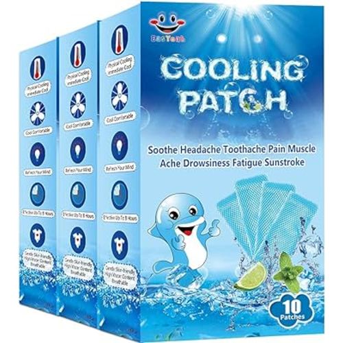 30 Sheets Cooling Patches for Fever Discomfort & Pain Relief, Cooling Relief Fever Reducer, Soothe Headache Pain, 10 Count Per Box (3 Boxes)