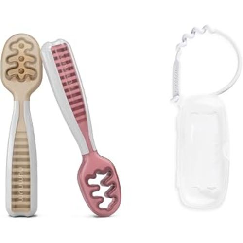 NumNum Baby Spoons Set, Pre-Spoon GOOtensils for Kids Aged 6+ Months - First Stage, Baby Led Weaning (BLW) Spoon Blue/Orange + Travel Case for Pre-Spoon GOOtensils for Kids Aged 6+ Months
