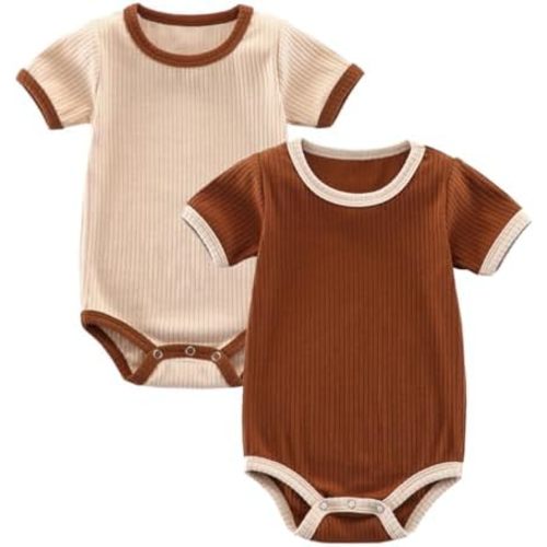 Baby Bodysuit,Short Sleeve Boys Girls Romper,100% Cotton Unisex Baby Clothes,Button Outfit,Pack of 2