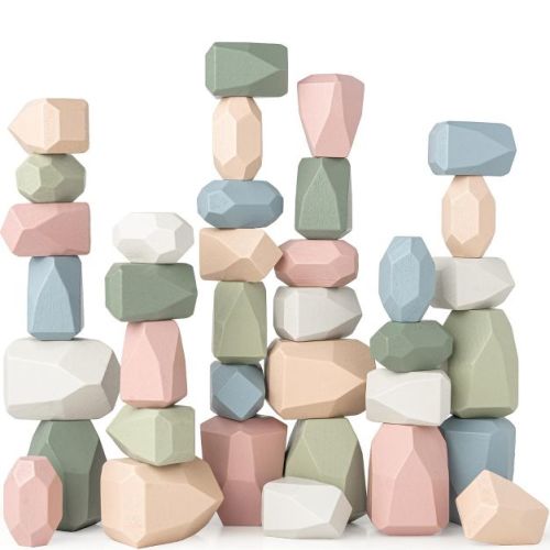 Comfy Cubs Stacking Rocks 36 Pieces, 36 Months+, Toddler Stacking Blocks, Wooden Rocks Sensory Toys, Neutral Pack