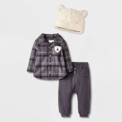 Grayson Mini Baby Boys' Flannel Set With Hat - Black Newborn