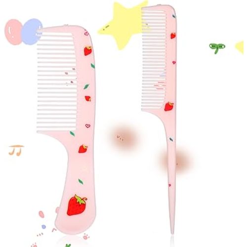 Baby Comb Set, Small Cute Fine Tooth Toddler Comb & Rat Tail Baby Comb for Styling, Pink Baby Hair Comb Plastic Parting Combs, Anti-Static Mini Hairdressing Comb for Baby Girl Wet Dry Hair (2Pcs)