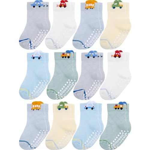 Aroveea Non Slip Grip Ankle Baby Socks 12 Pack for Toddler Boys and Girls Kids,Infant Cute Cotton Baby Socks