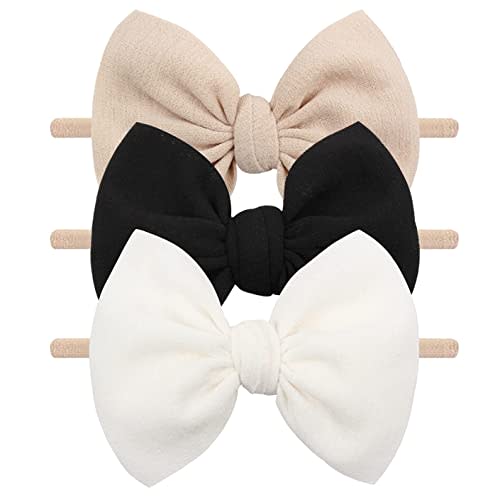 YanJie 3 Pcs Soft Headbands Baby Girls Nylon Headband with Hair Bow Hairbands Hair Accessories for Newborn Infant Toddler Kids