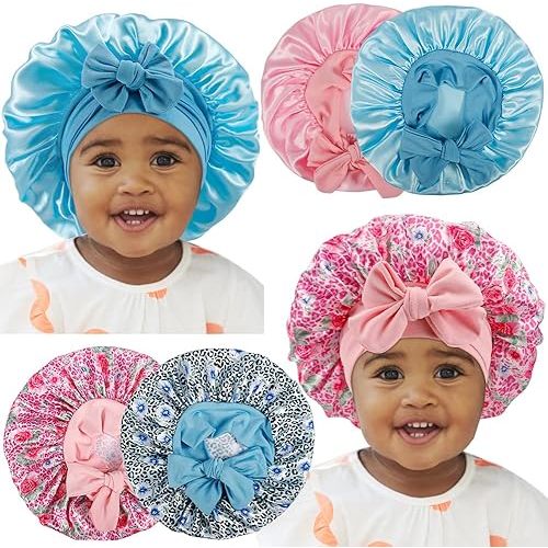 4PCS Baby Satin Bonnet,Silk Bonnet for Kids,Kids Hair Bonnet for Sleeping,Kids Satin Bonnet for 0-36 Months Girls Boys Toddler