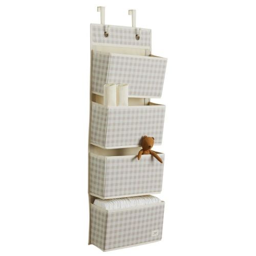 3 Sprouts Recycled Fabric Over the Door Organizer for Nursery - Gingham Beige