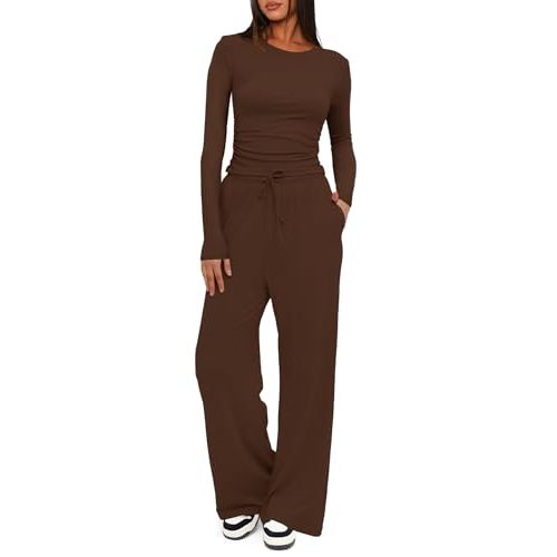 Darong Women's 2 Piece Sets Fall Outfits Long Sleeve Wide Leg Tracksuits Casual Lounge Set Matching Sets