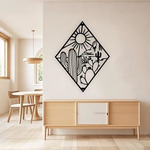 Jidecor Metal Western Cactus Desert Wall Hanging Decor Silhouette Wall Art for Home Living Room Bedroom Kitchen outdoor decor (Black, Large)
