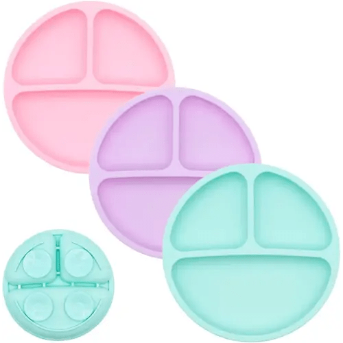 WeeSprout Suction Plates for Babies & Toddlers - 100% Silicone, Dinnerware Stays Put, Divided Design for Picky Eaters, Microwave & Dishwasher Friendly, 3 Pack