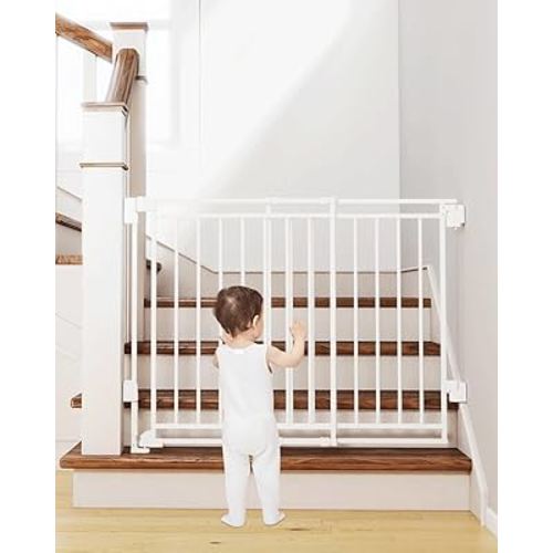 26.5-43" No Bottom Bar Baby Gate for Stairs and Doorways, 29" Tall Hardware-Mounted Baby Gate for Top and Bottom Stairs, Auto-Close Dog Gate Indoor with Extra Wide Walk Thru