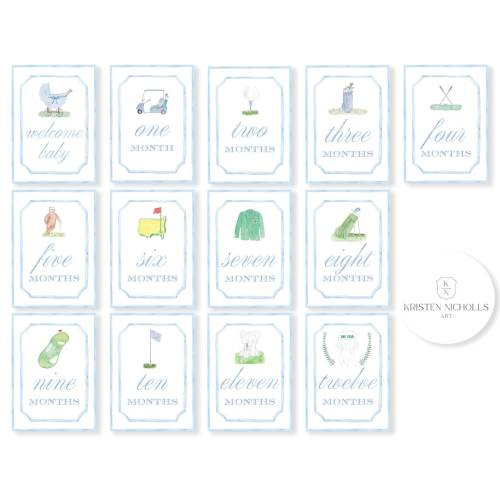 Golf Baby Boy Monthly Milestone Cards Watercolor | Golf Gift Baby Boy | Golf Nursery Decor | Baby Shower Gift | First Birthday Photo Banner