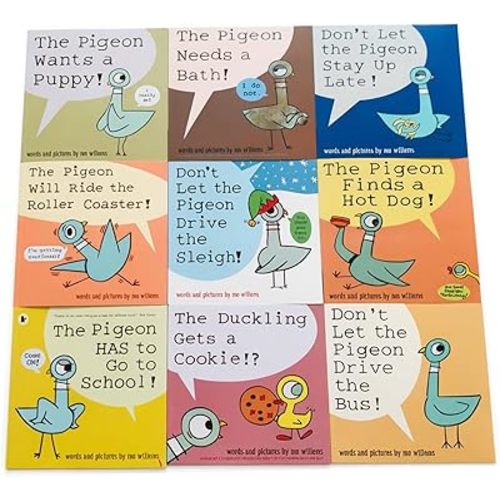 9PCS Mo Willems Pigeon Books Dont Let the Pigeon Drive the Bus Book Series Set Paperback, Pigeon Books Collection for Kids