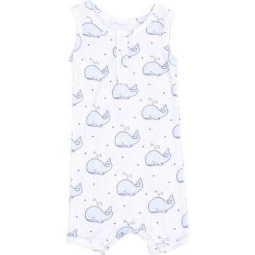 Sleeveless Shortie Romper, Bubbly Whale Blue - Angel Dear | Maisonette