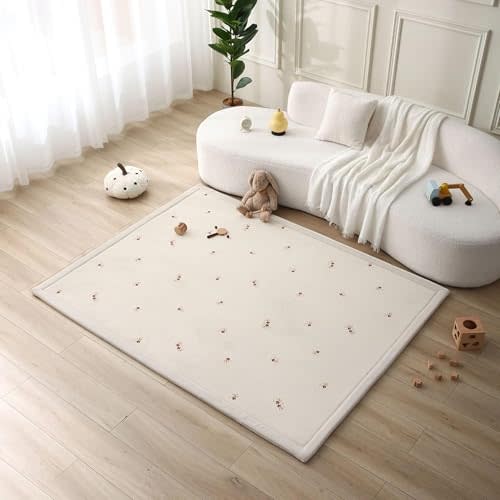 Hakuna Matte CloudSoft Baby Play Mat for Floor 60" x 80" Flowers Coral Velvet Memory Foam Rug for Crawling & Cozy Play Non-Slip, Water-Resistant, Easy-Care Tummy Time Mat, Playmat for Playpen