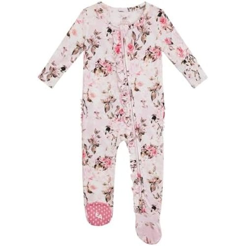 Bamboo Viscose Baby Girl Footie Pajamas, Newborn Sleepers Infant Onesie, 2-Way Zipper Footed Pjs