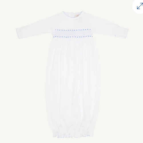 Sweetly Smocked Greeting Gown - Worth Avenue White with Buckhead Blue