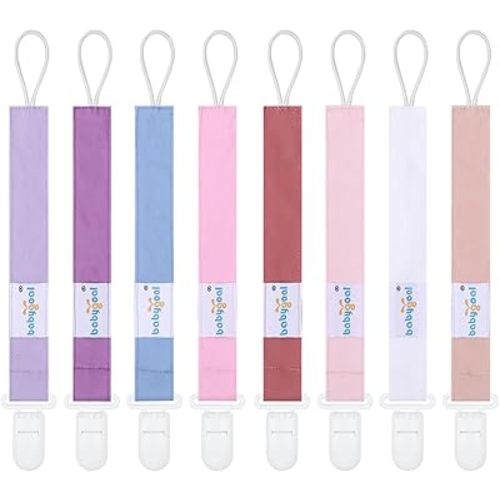 Babygoal Pacifier Clips 8 Pack, Pacifier Holder Clips for Baby Boys and Girls Fits for Most Pacifier, Binkie Styles & Baby Teethers & Toys and Gift-Neutral Color 8PS42