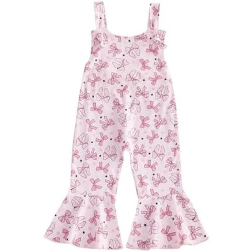 SAYOO Toddler Baby Girl Christmas Jumpsuit Bow/Santa Claus Print One Piece Flare Pant Romper Suspender Bell-Bottom Overalls