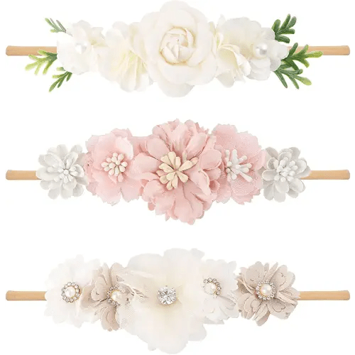 Baby Girl Floral Headband Nylon Flower Crown Elastic Hairband 3pcs Hair Accessories Gift for Girls (31#)
