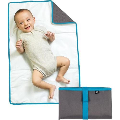 J.L. Childress Full Body Portable Changing Pad for Babies - Diaper Changing Mat for Travel, Baby Accessory Essentials, Wipeable & Water-Resistant, Foldable & Compact, Padded, Extra Large - Grey/Teal