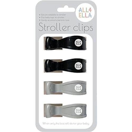 Baby Blanket Stroller Clips (4 Pack) | Australian Baby Gear Pram Attachment | Hooks Muslin to Stroller | Infant/Toddler | Black/Grey