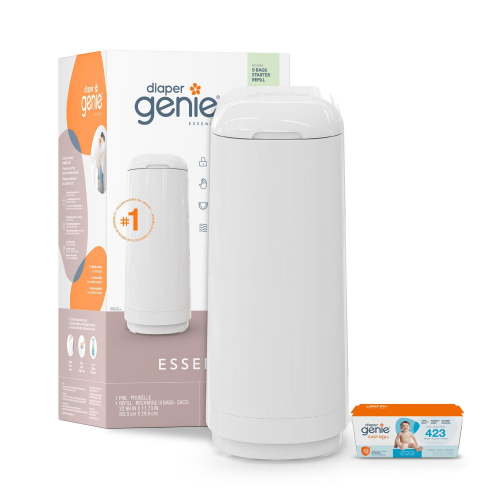 Diaper Genie Essence Pail, White includes 1 Easy Roll starter refill that contains 9 easy-tear off bags., Diaper Genie Essence Pail, 9 bags