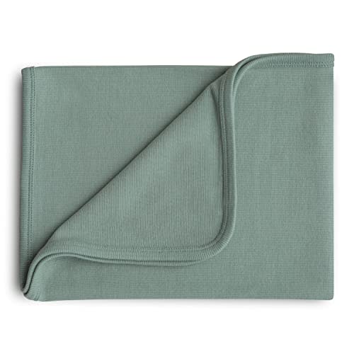 mushie Extra Soft Baby Blanket | Organic Cotton Ribbed Receiving Blanket, Swaddle, Stroller | 35x35 Inch (Roman Green)