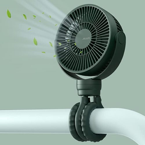 JISULIFE Stroller Fan, Baby Fan 4000mAh Battery Operated, Fan for Stroller with 4 Speeds, Stroller Fan Rechargeable 720°Rotatable, Stroller Fan Clip on for Baby Carseat/Crib/Golf Cart/Treadmill -Green - Standard