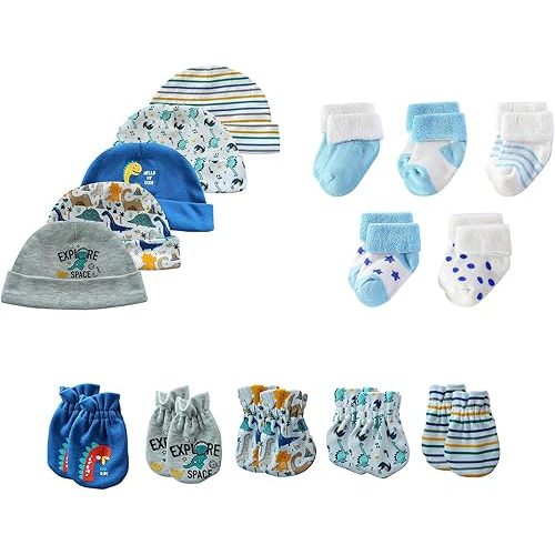 15 Pack Unisex New Born Boy Girls Hats Mittens Socks Sets Cotton Soft Infant Accessory 0-6 Months Baby Essentials