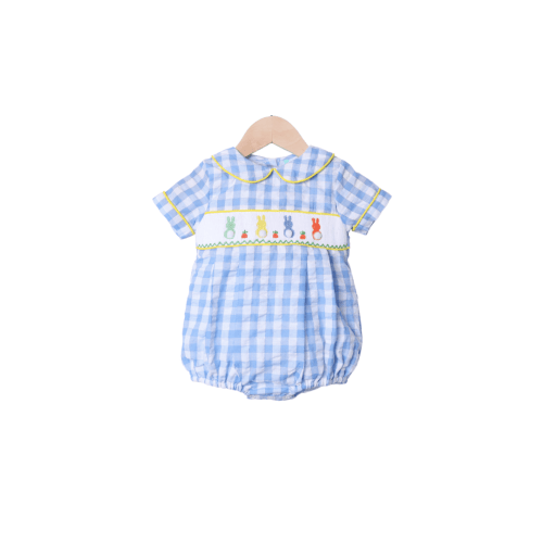 Smocked Peep Blue Seersucker Bubble