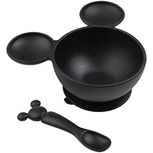 Bumkins Disney Mickey Mouse Suction Silicone Baby Feeding Set, Bowl, Lid, Spoon, BPA-Free, First Feeding, Baby Led Weaning - Classic Black