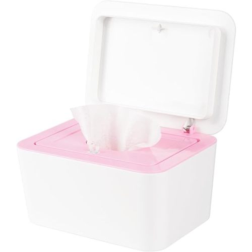 Whiidoom Baby Wipes Dispenser, One-Handed Operation Wipes Container, Baby Wipes Holder with Non-Slip Base, Keeps Wipes Fresh, Easy to Open, Fits Adults & Babies (Pink)